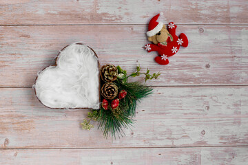 newborn digital backdrop with christmas decoration on wooden background. Newborn background. Christmas concept.
