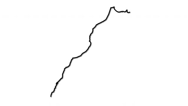 Morocco map, country territory outline self drawing animation. Line art.