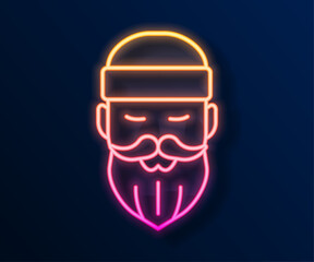 Glowing neon line Bearded lumberjack man icon isolated on black background. Vector