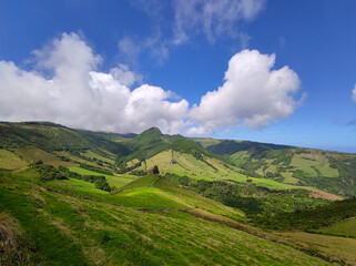 Fototapeta na wymiar Green volcanic hills landscape at azores, portugal