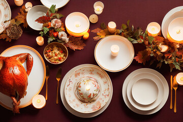 Obraz na płótnie Canvas Thanksgiving Dinner with Turkey