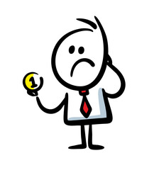 Doodle stickman wondering about money. Vector art.