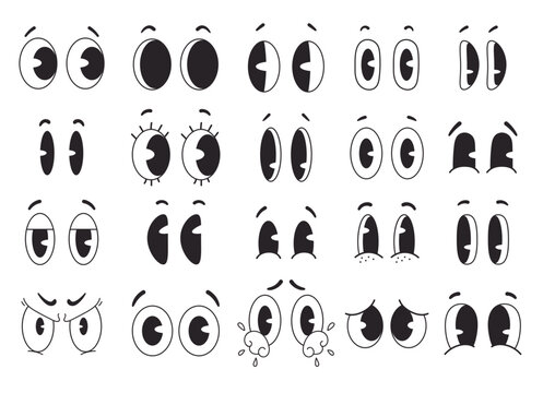 Cartoon retro eye face expression comic style isolated set. Vector graphic design element illustration