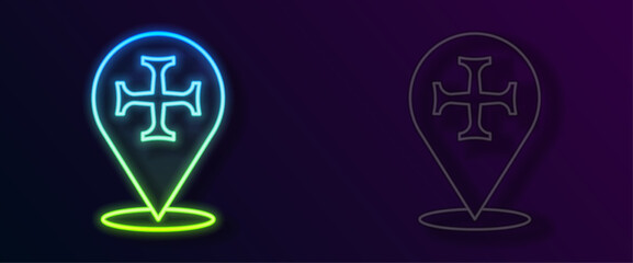 Glowing neon line Crusade icon isolated on black background. Vector