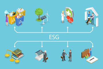 3D Isometric Flat Vector Conceptual Illustration of ESG, Environmental, Social and Corporate Governance