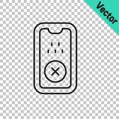 Black line Taxi mobile app icon isolated on transparent background. Mobile application taxi. Vector