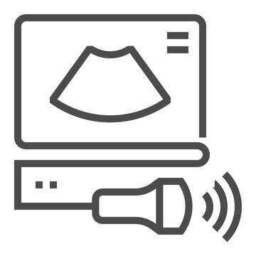 Ultrasound device, pixel perfect, editable stroke, up scalable square line vector icon.