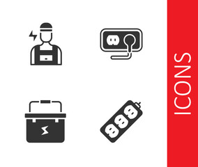 Set Electric extension, Electrician, Toolbox electrician and Electrical outlet icon. Vector