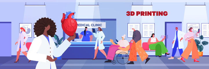 doctor holding human transplantation organ heart model prints on 3d bio printer medical printing biological engineering bioprinting