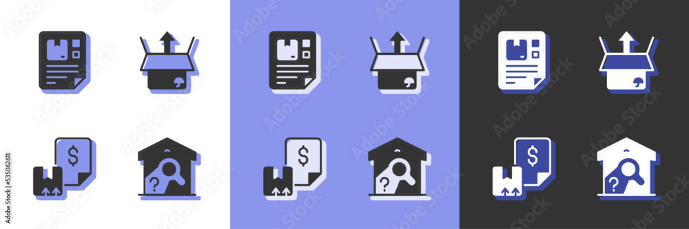 Canvas Prints Set Warehouse check, Waybill, and Unboxing icon. Vector