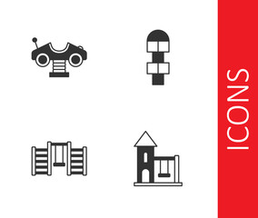 Obraz premium Set Swing for kids, car, Swedish wall and Hopscotch icon. Vector