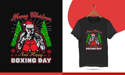 Merry Christmas and boxing day Typography T-shirt Design Vector Template for mugs, bags, stickers, backgrounds, and different print items.