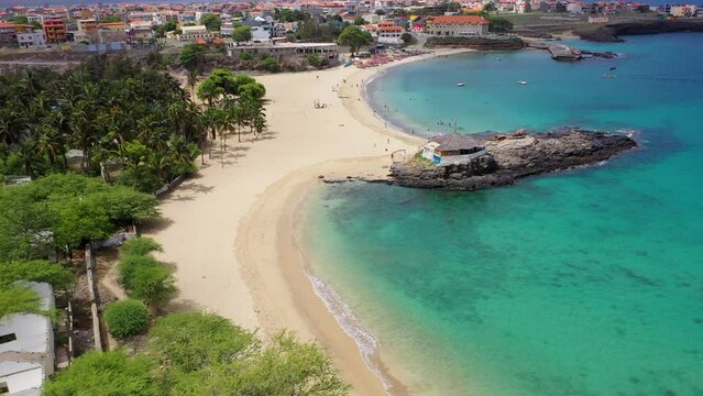 Aerial view of Tarrafal beach in Santiago island in Cape Verde - Cabo Verde