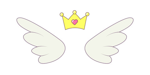 Angel Wings and Crown Bachelorette Party Illustration in Groovy Style	