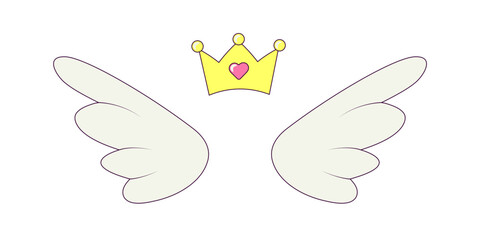 Angel Wings and Crown Bachelorette Party Illustration in Groovy Style	