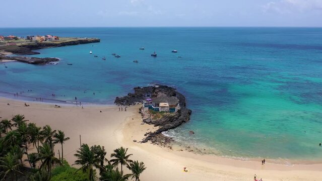Aerial view of Tarrafal beach in Santiago island in Cape Verde - Cabo Verde