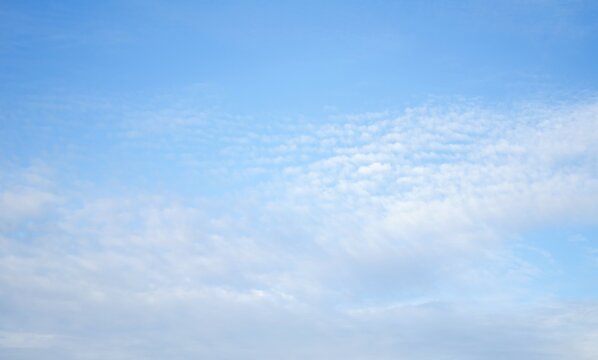 Beautiful, white air clouds in a clear blue sky are gentle as fluffs.  Beauty of nature, beautiful day.  Close-up.