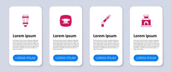 Set Blacksmith oven, Welding torch, anvil tool and Garden light lamp. Business infographic template. Vector