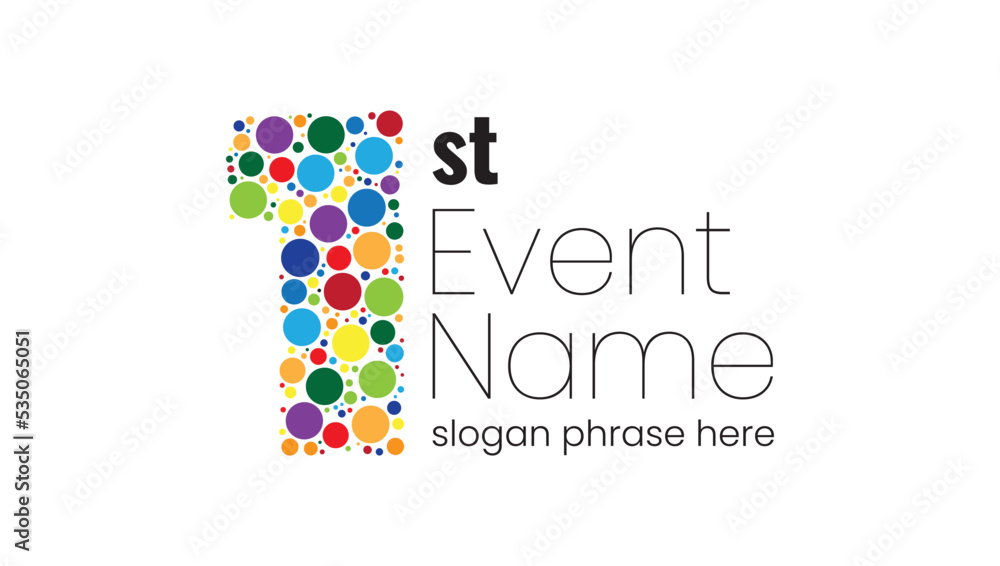 Poster annual event or summit title starting with a number of order made with random colorful circles - 1st
