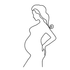 A Pregnant Woman stylised symbol. Hand drawn style logo icon female pregnancy, motherhood, maternity. Pregnant girl with belly. Isolated vector illustration for brochure, healthcare poster, banner