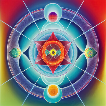 Abstract design of chakra, astral, spiritual energy field. Chakra mandala flower. 3D illustration.