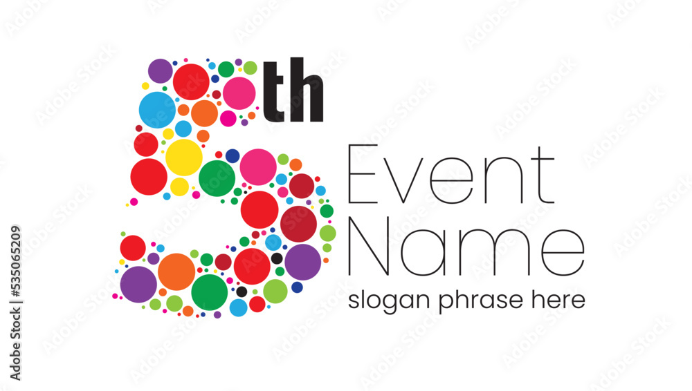 Poster annual event or summit title starting with a number of order made with random colorful circles - 5th