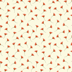 Vector seamless pattern with scattered flowers. Liberty style print. Elegant floral background. Simple ditsy texture. Beige, green and red color. Repeat design for wallpapers, fabric, textile, cloth