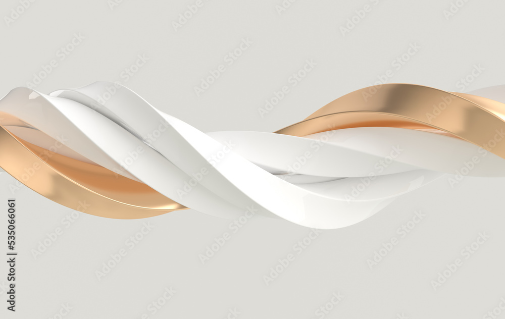 Poster abstract white and golden twisted lines. modern background 3d rendering