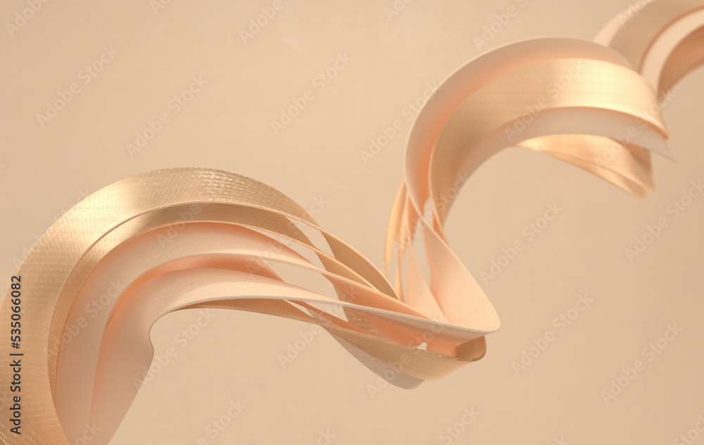 Poster abstract beige and golden twisted geometric shapes, waves. modern background 3d rendering