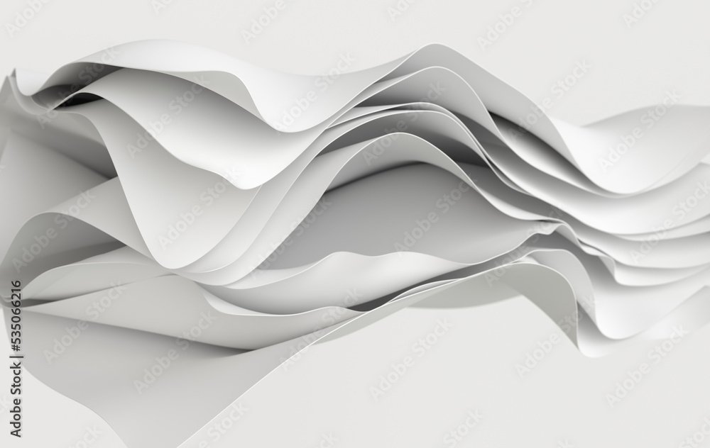 Aufkleber white paper or cotton fabric 3d rendering background with waves and curves. dynamic pattern