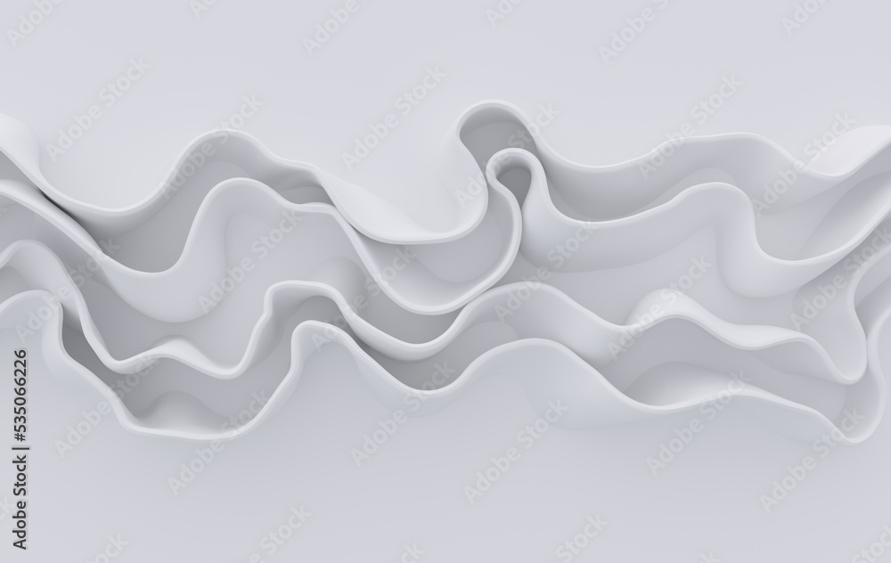 Poster white fabric 3d rendering background with waves and curves. dynamic wallpaper