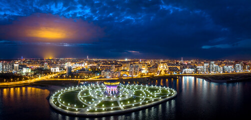 Fototapeta na wymiar Panorama night city Kazan Family Center. Russia, aerial top view.