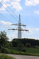 Hight voltage pole and electricity line in the countryside