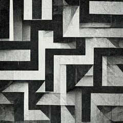 Modern abstract dynamic shapes black and white background with grainy paper texture. Digital art.