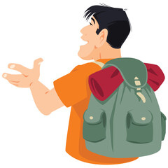 Happy tourist with backpack. Illustration for internet and mobile website.