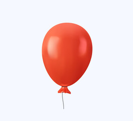 3D render realistic Balloon in cartoon style. Red balloon for birthday and party. Flying ballon with rope. Red air ball