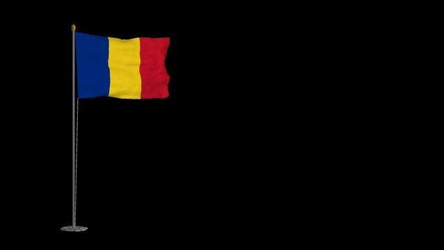 Animated video of Romania flag waving in the wind with alpha channel