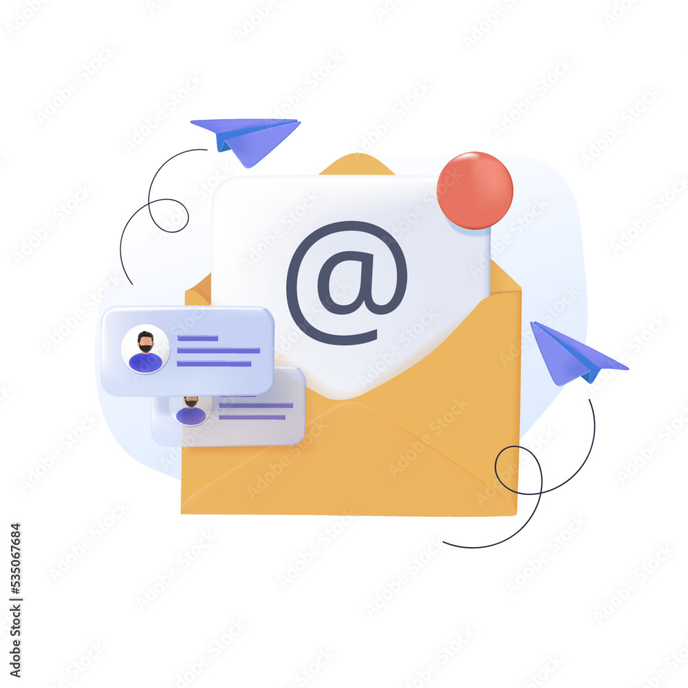 Aufkleber email and messaging,email marketing campaign. 3d render mail sending with rocket concept vector illu