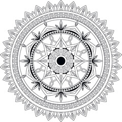 Circular black and white mandala isolated on a white background. Coloring book page. Vector pattern for your design.