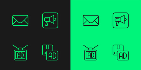 Set line Advertising, Mail and e-mail and Megaphone icon. Vector
