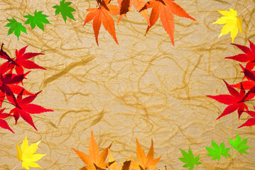 Naklejka na ściany i meble 秋のフレーム素材（和紙とモミジ）