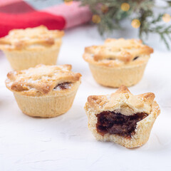 Traditional British Christmas mince pies with a fruit filling, square format