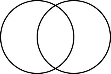 Two set venn diagram, chart. Black overlapping circles. Visual representation of similarities and differences. Isolated png illustration, transparent background. Business, economy concept.
