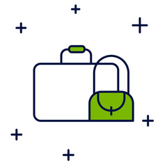 Filled outline Suitcase for travel icon isolated on white background. Traveling baggage sign. Travel luggage icon. Vector