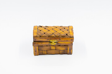 Wooden antique gift box. Wooden gift box isolated on a white background.
