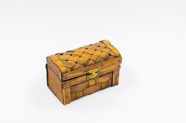 Wooden antique gift box. Wooden gift box isolated on a white background.
