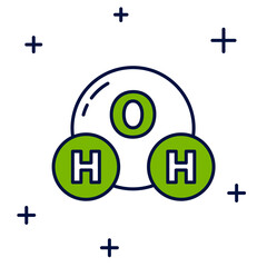Filled outline Chemical formula for water drops H2O shaped icon isolated on white background. Vector