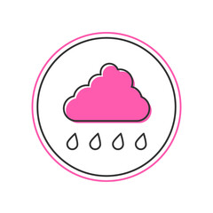 Filled outline Cloud with rain icon isolated on white background. Rain cloud precipitation with rain drops. Vector