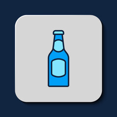 Filled outline Beer bottle icon isolated on blue background. Vector