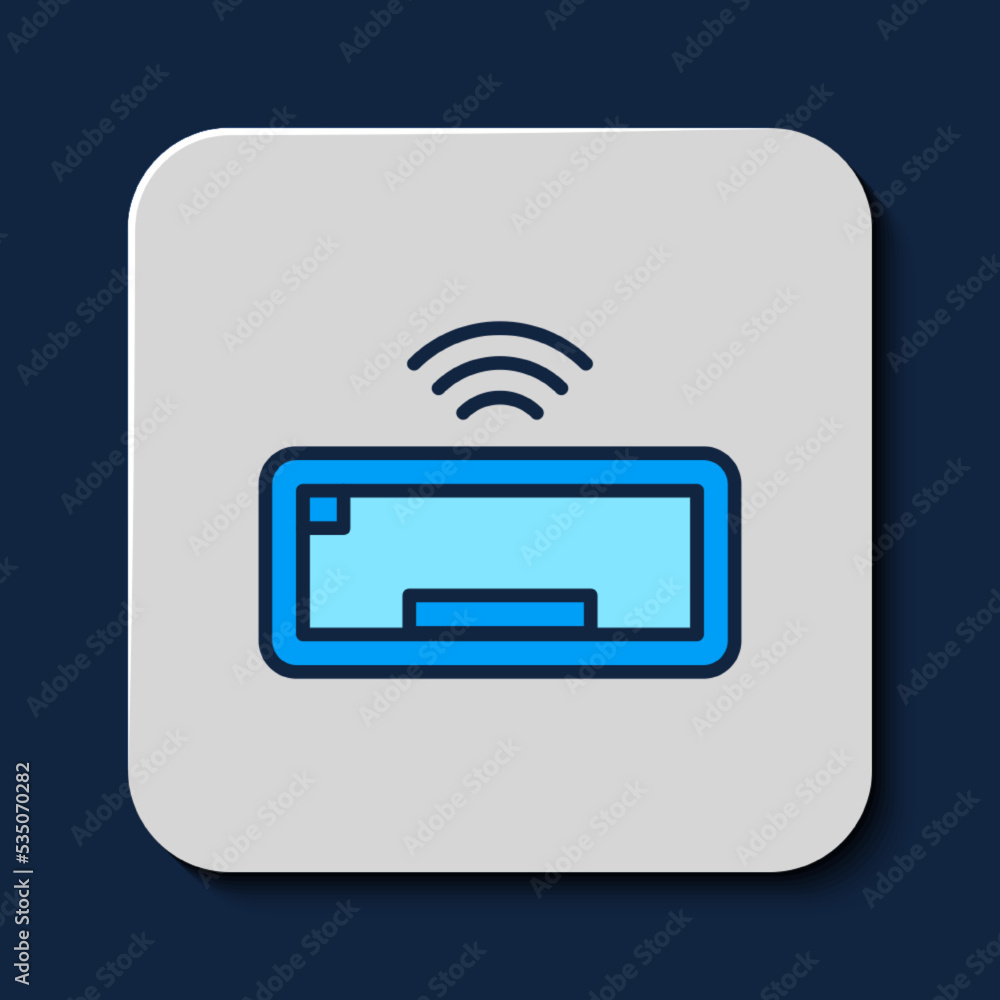 Poster filled outline computer keyboard icon isolated on blue background. pc component sign. vector